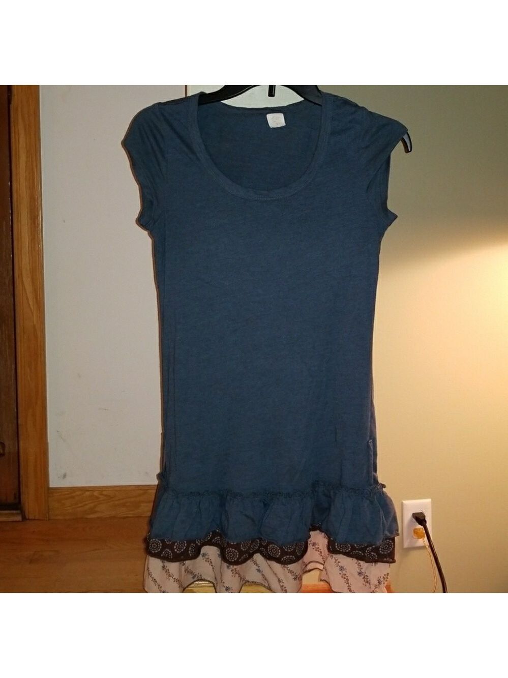 Brown White Ruffled T-Shirt Dress